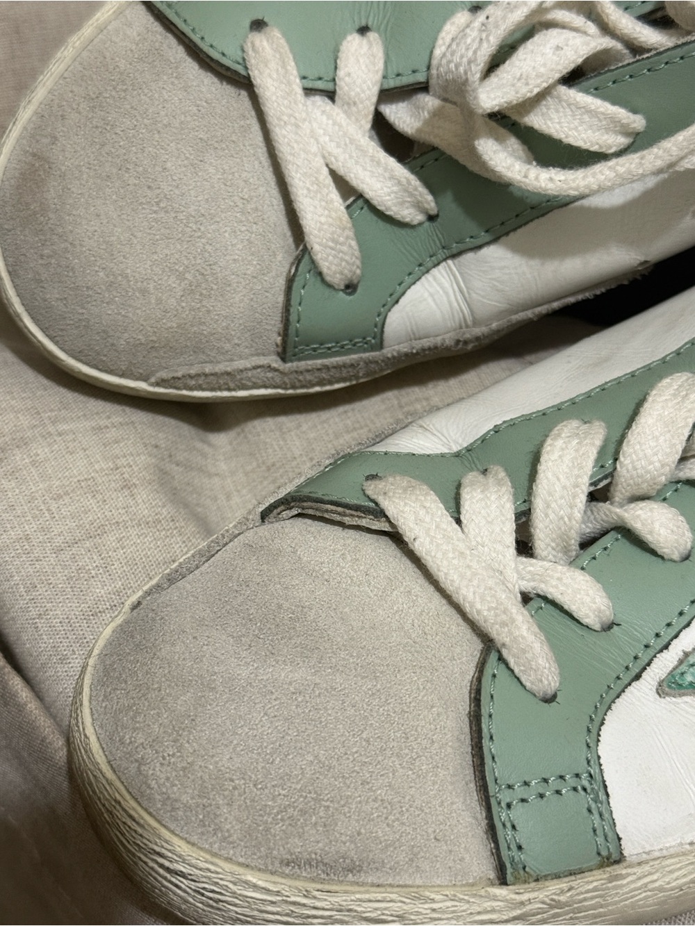 Golden Goose White Sneakers with Sage Green Accents - Picture 6 of 8